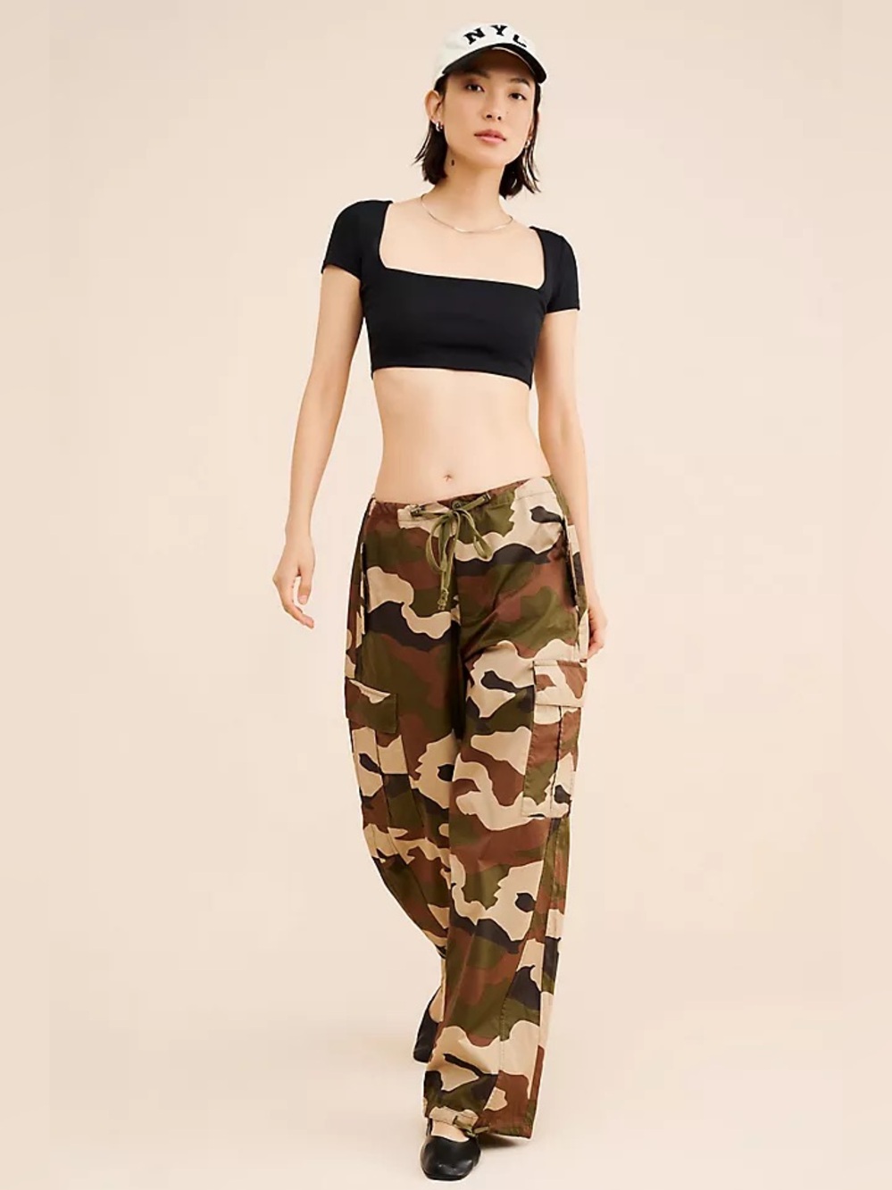 NWT Good American Good Parachute Cargo Pants Fatigue Green Camo Size Large